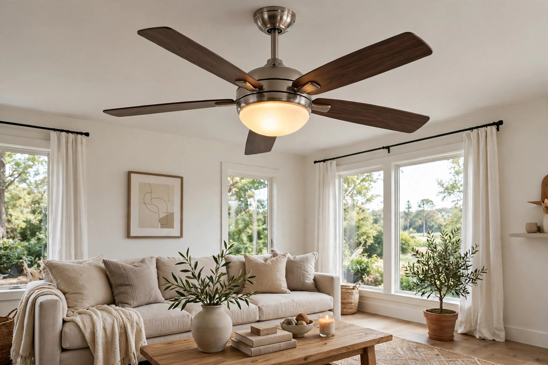 ceiling fan with light and remote reviews usa: A ceiling fan with light and remote in an American living room
