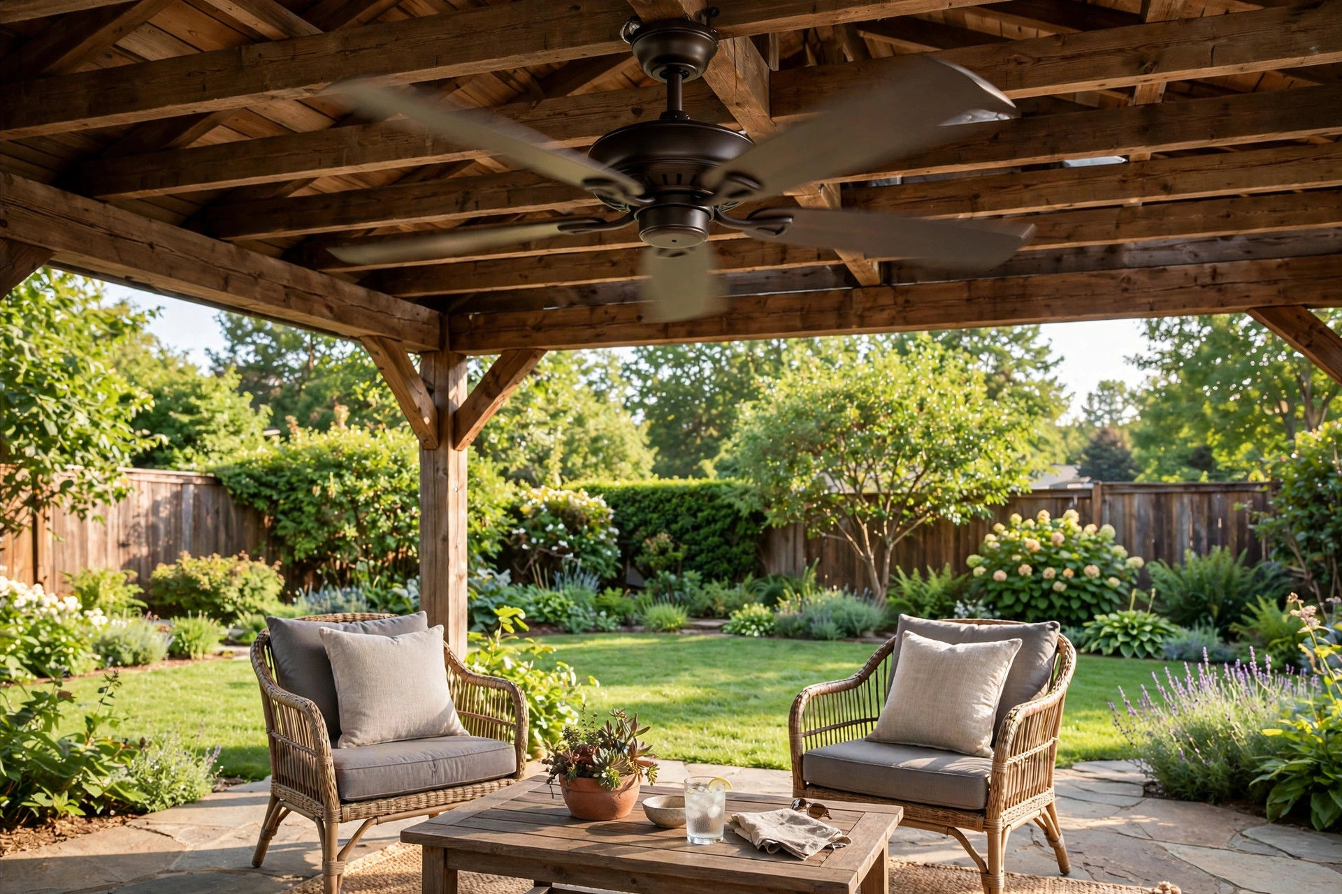 Outdoor ceiling fan on a patio porch, best outdoor ceiling fan for patio usa