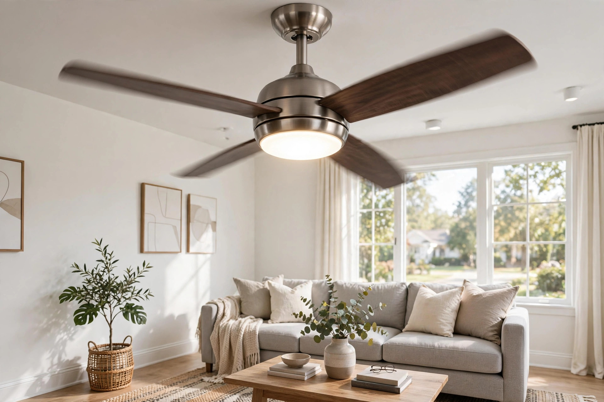 Smart ceiling fan with light in a living room — best smart ceiling fan reviews 2026 usa