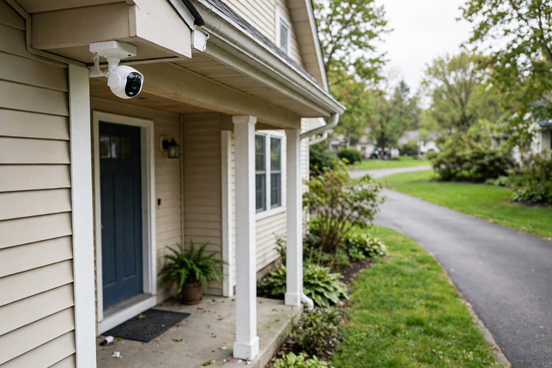 security camera with local storage reviews usa: Security camera with local storage mounted on a house wall