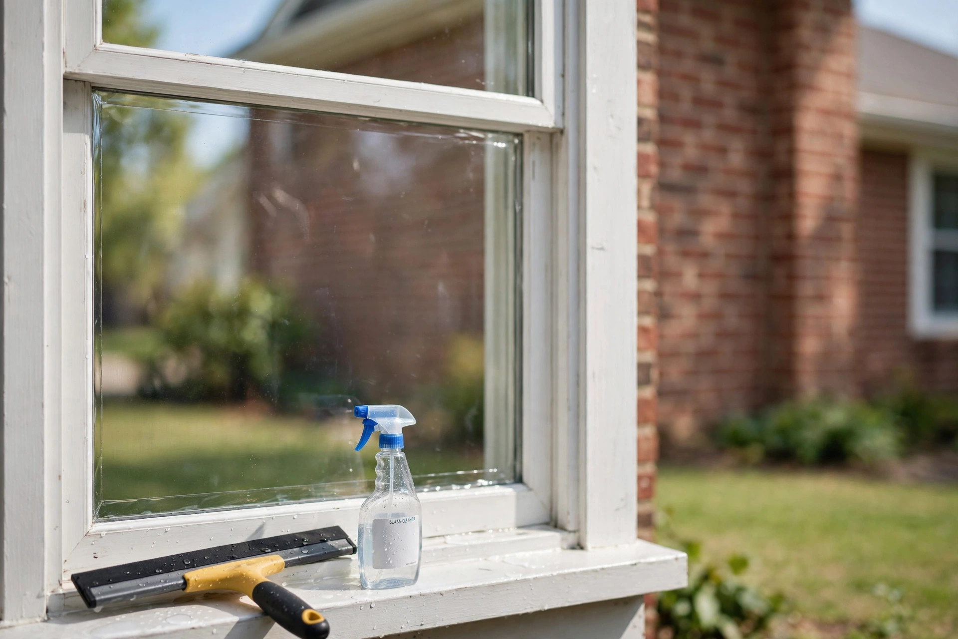 window security film installation cost usa: Clear window security film on a ground-floor home window in the USA