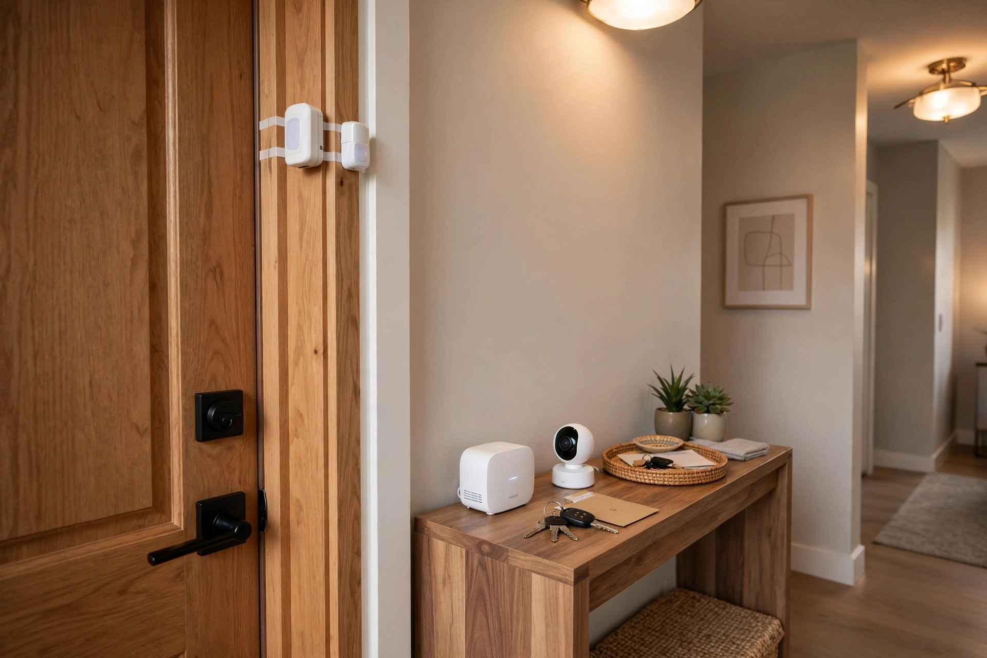 apartment security system no drilling reviews: Wireless apartment security system no drilling with door sensor on entry door