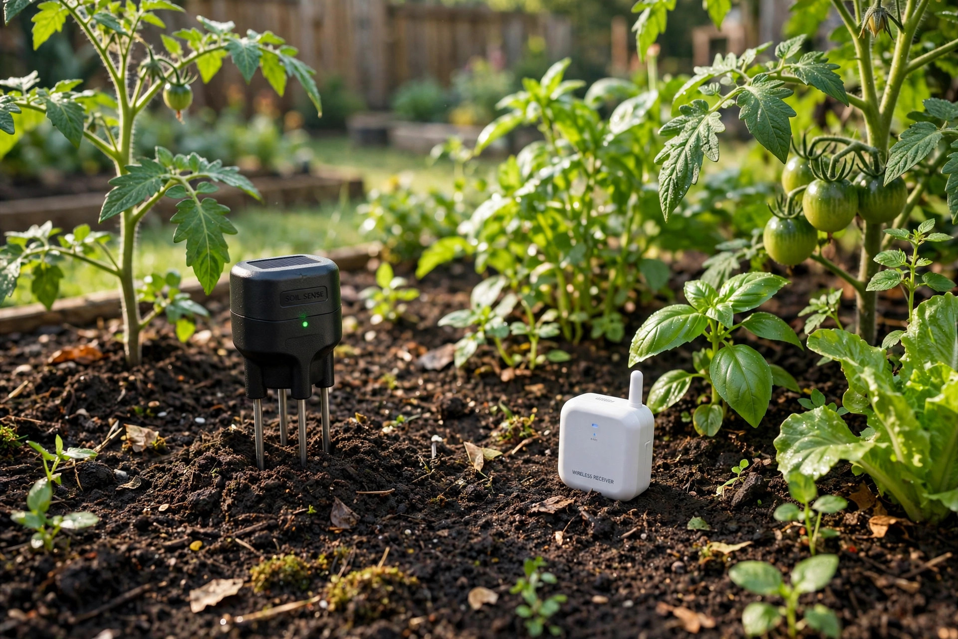 smart soil moisture sensor reviews usa: sensor probe in garden soil