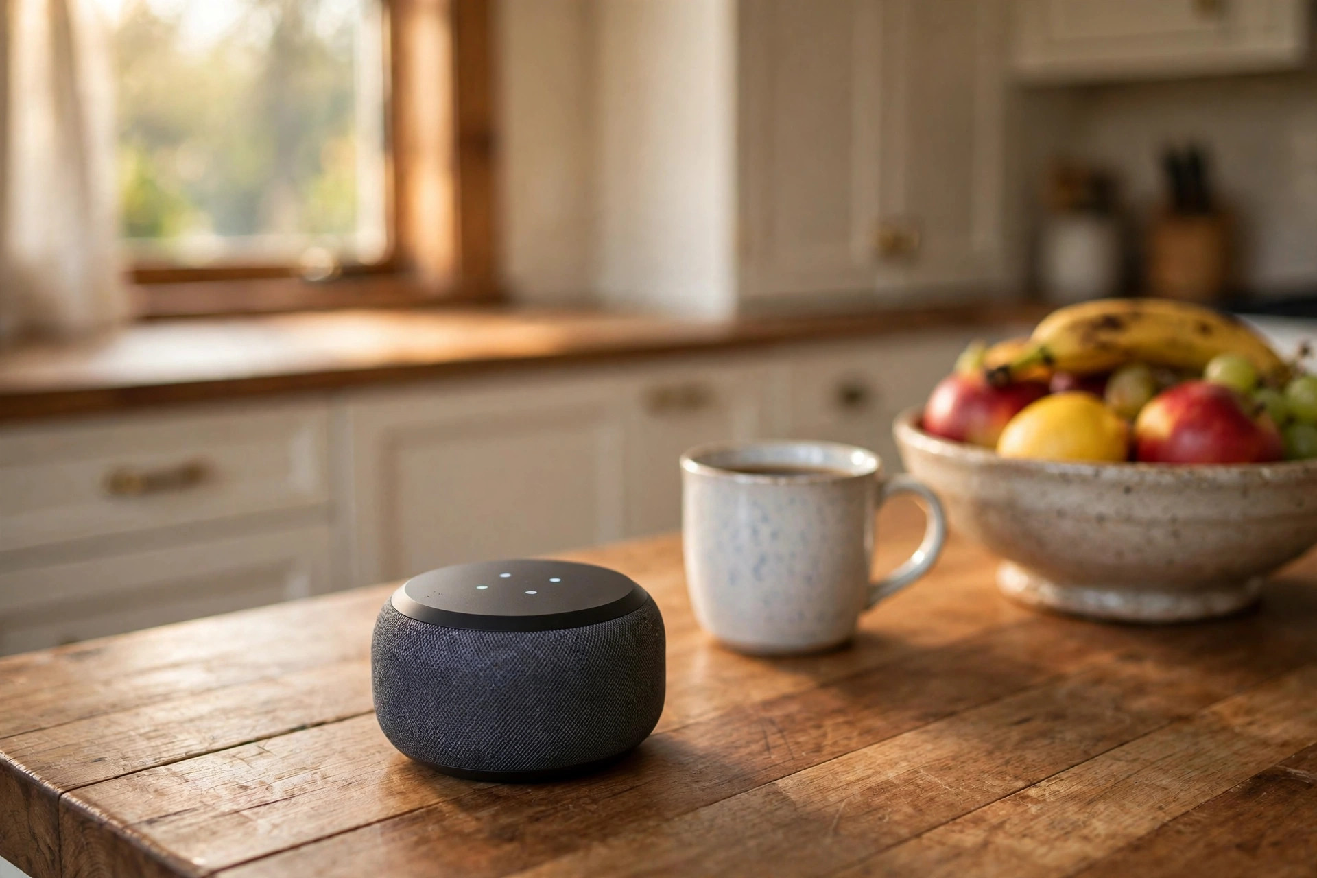 best smart speaker for kitchen reviews usa: Best smart speaker for kitchen on a wooden countertop