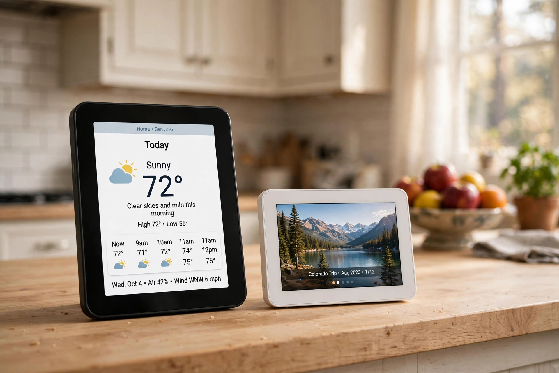 Echo Show vs Nest Hub comparison 2026 smart displays on a kitchen counter