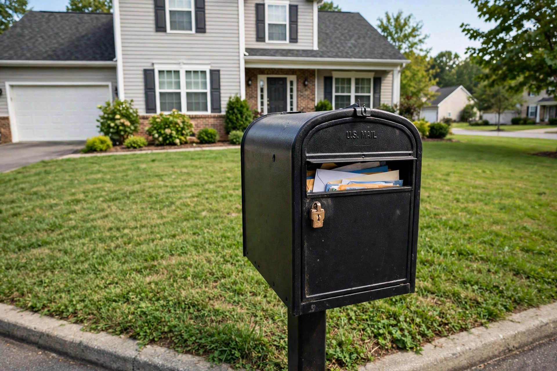 best mailbox with lock reviews 2026 usa: Locking mailbox at a suburban home with mail inside