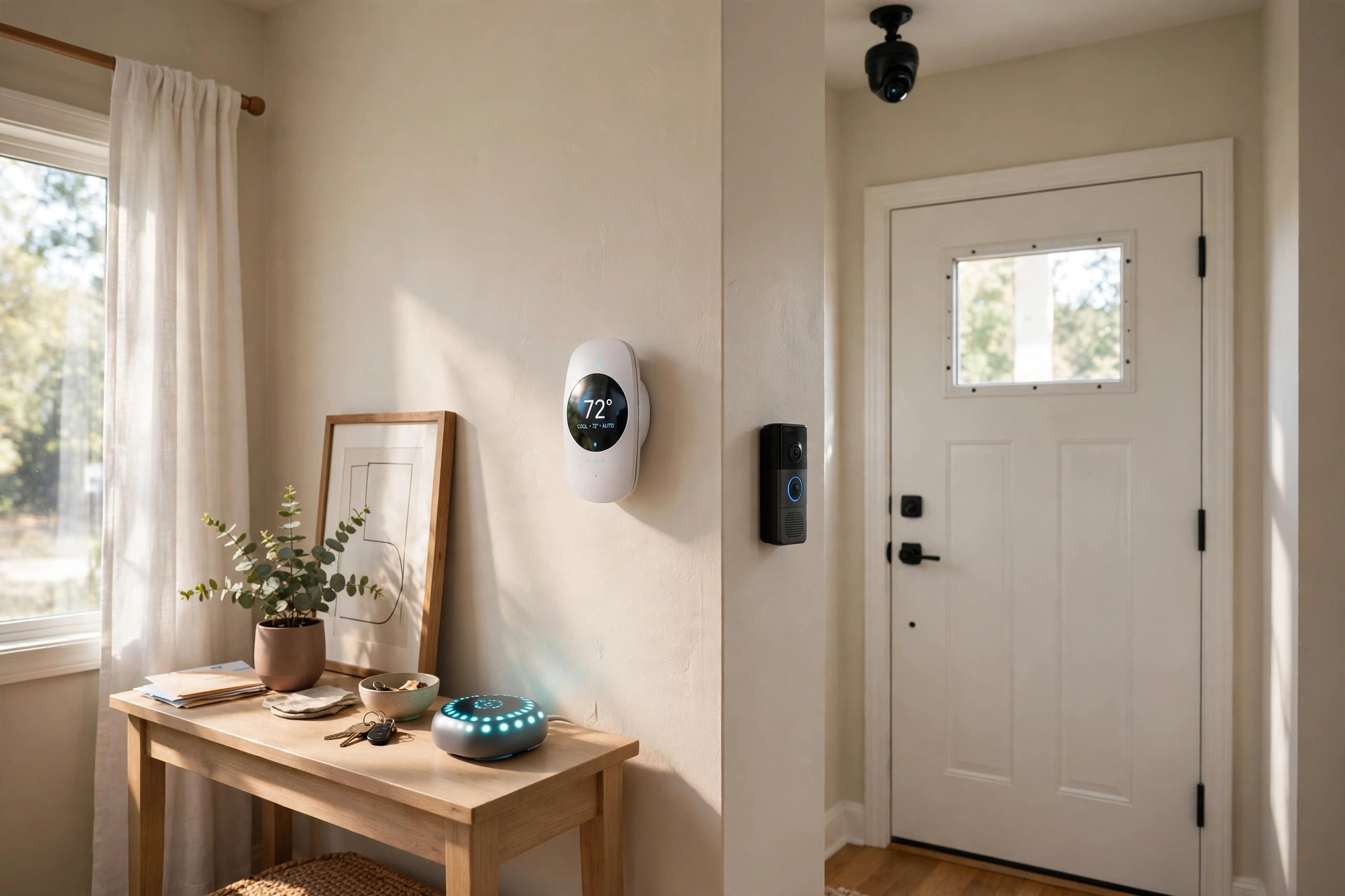 A smart home control hub on a hallway wall with the focus keyword smart home setup service cost usa 2026 as the topic