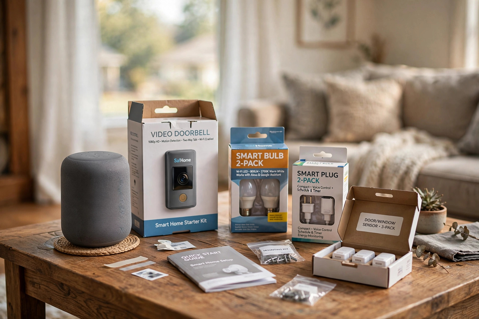 best smart home starter kit under 500 usa: Smart home starter kit under 500 usa on a living room table