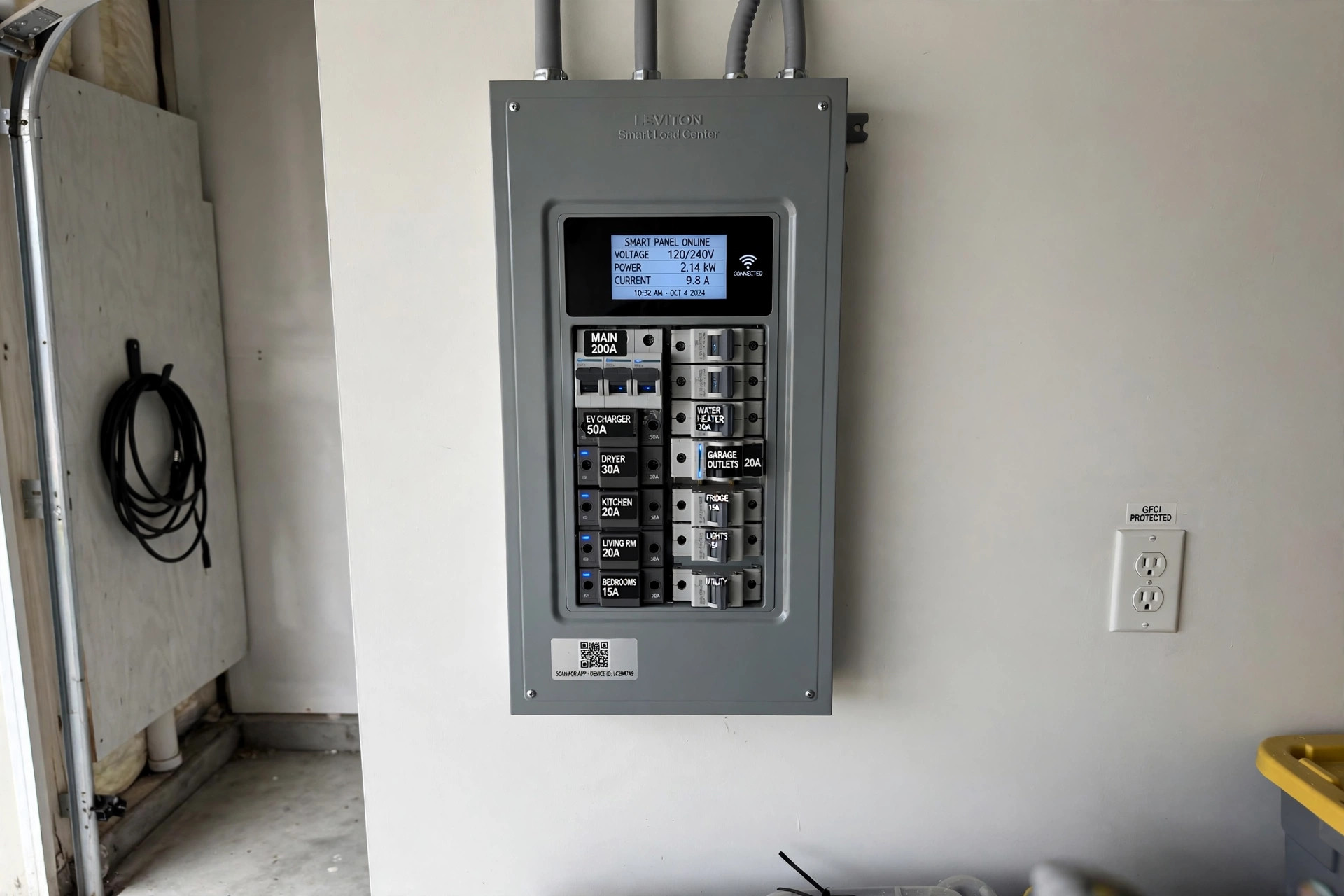 smart circuit breaker panel reviews 2026 usa: A smart circuit breaker panel installed in an American home garage