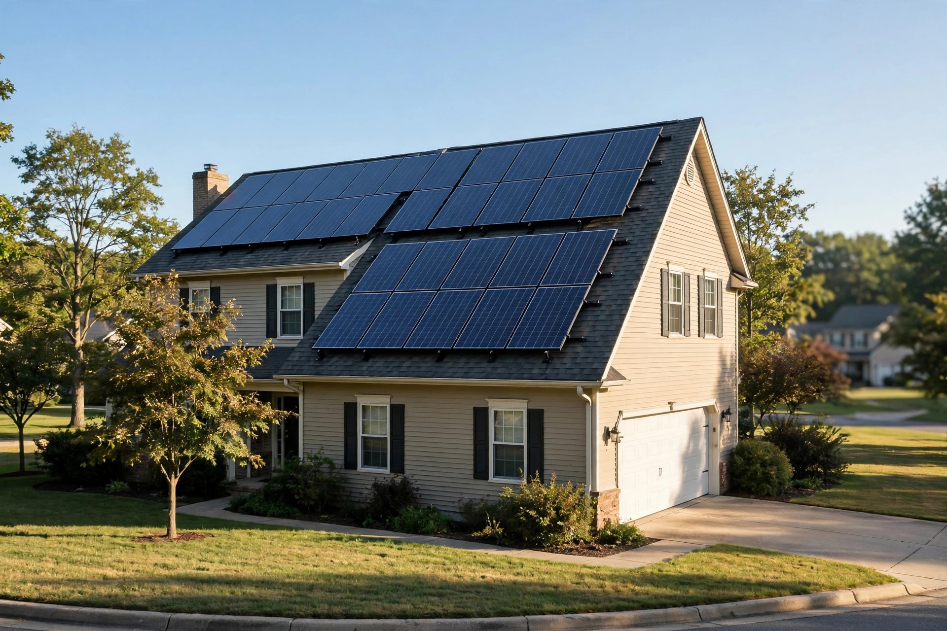 Residential rooftop solar panels in sunlight, best solar panels for home 2026 reviews usa