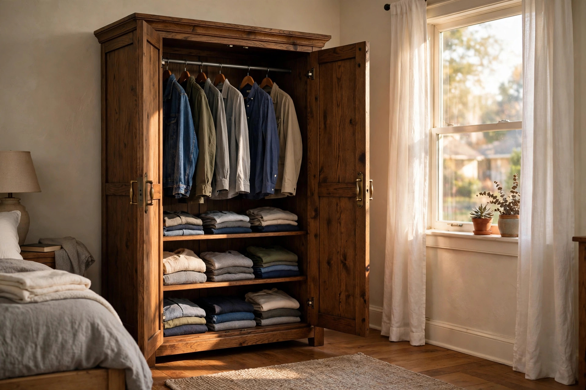 Heavy duty freestanding wardrobe closets for sale in a bedroom