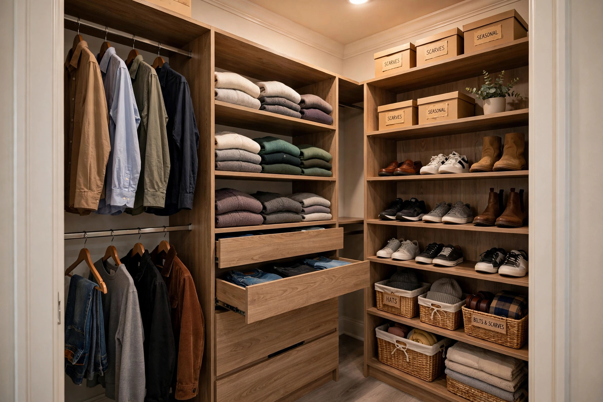 Closet organizer systems price comparison USA walk-in closet with wood shelves and drawers
