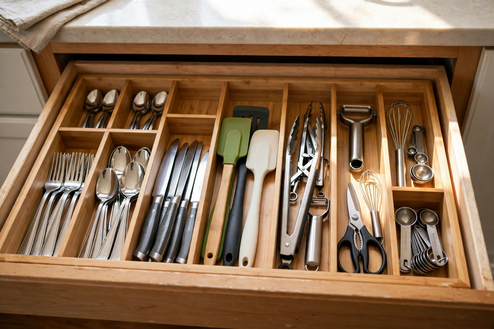 Organized kitchen drawer using top rated kitchen drawer organizers for usa homes