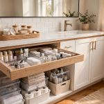 bathroom vanity organizers price comparison usa: Neat bathroom vanity organizers on a countertop in an American bathroom