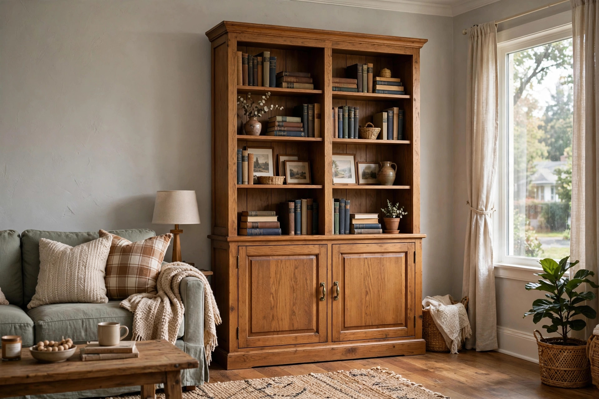 bookcases with storage doors price comparison usa: Bookcase with storage doors in an American living room