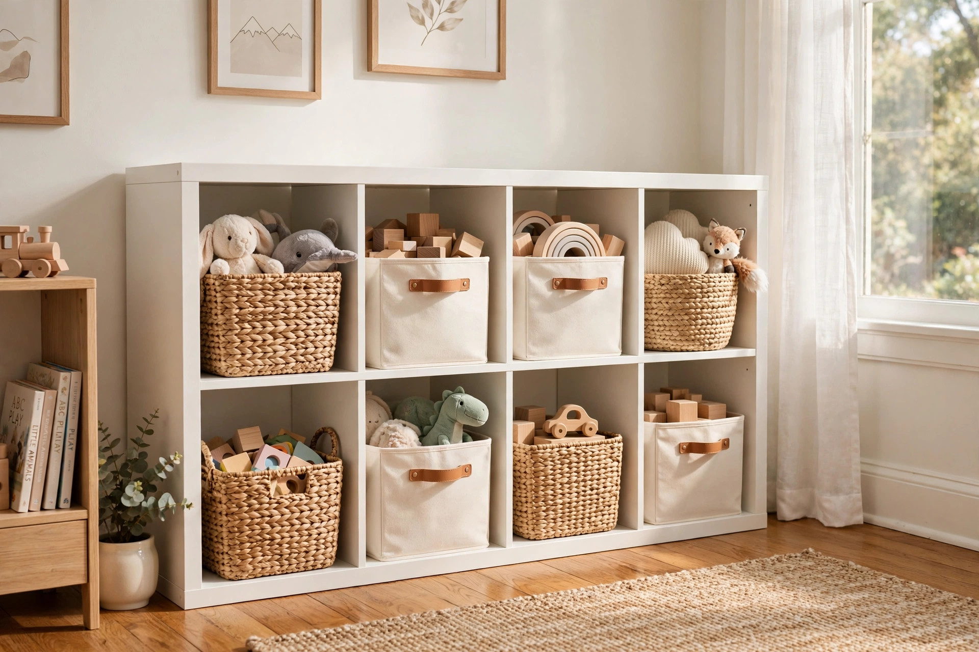 Luxury toy storage bins for american homes in a tidy playroom