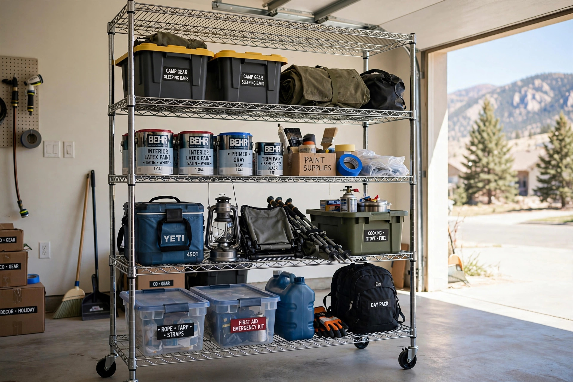 buy heavy duty wire shelving online in colorado: Heavy duty wire shelving unit in a Colorado garage