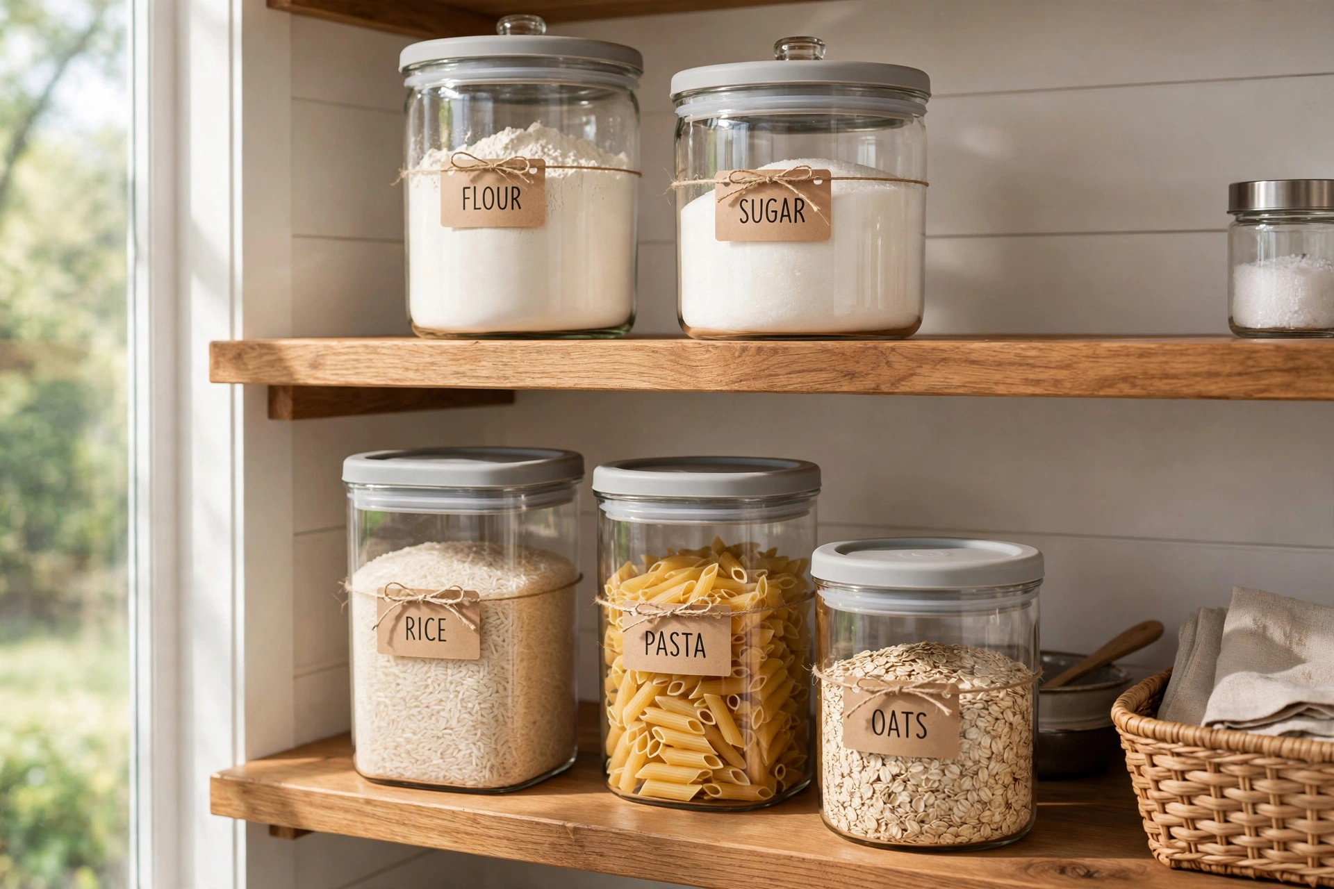 premium pantry food storage containers buying guide: Premium pantry food storage containers on a shelf