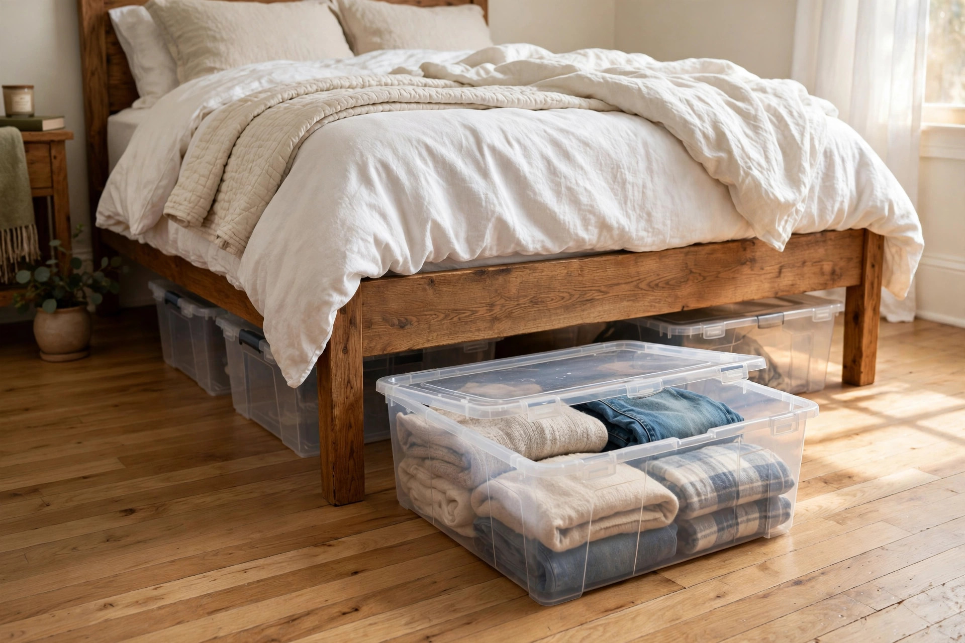 under bed storage containers price comparison usa: Low under bed storage containers in an American bedroom