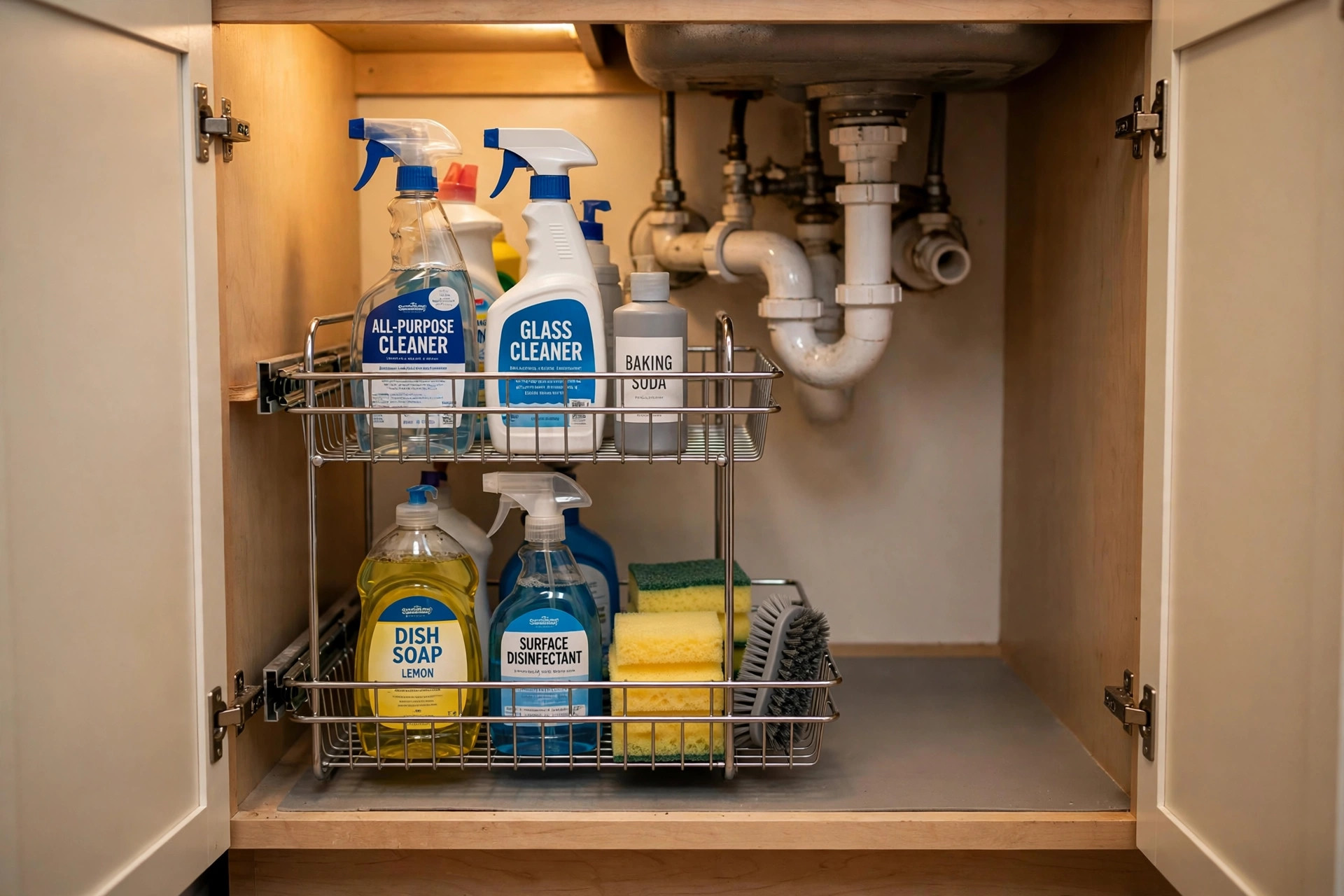 Best under sink organizers for small apartments in a tidy kitchen cabinet