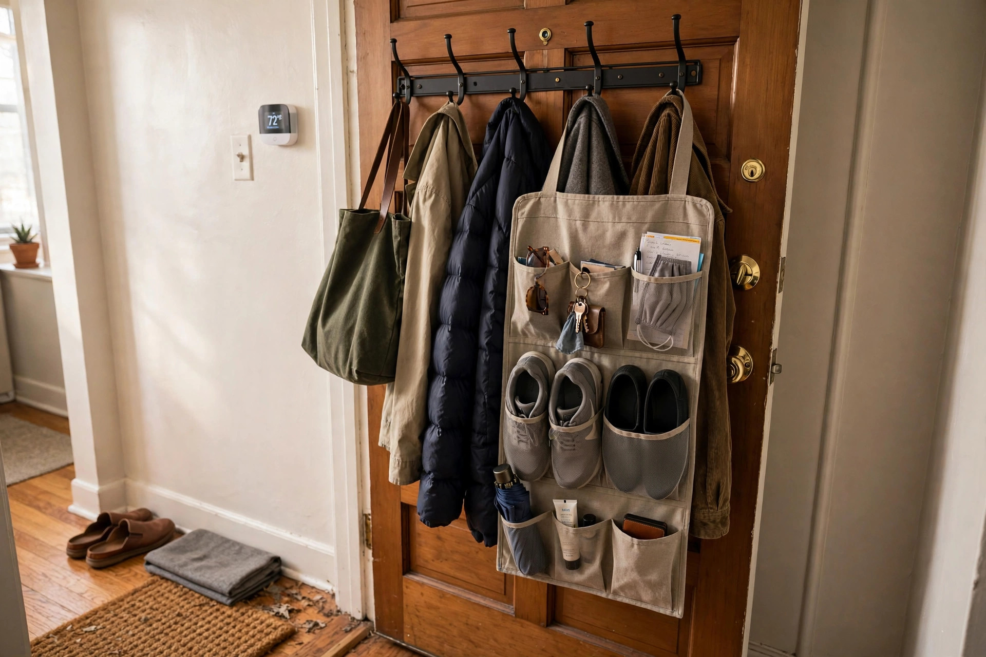 Best over the door organizers for California apartments hanging in a small entryway
