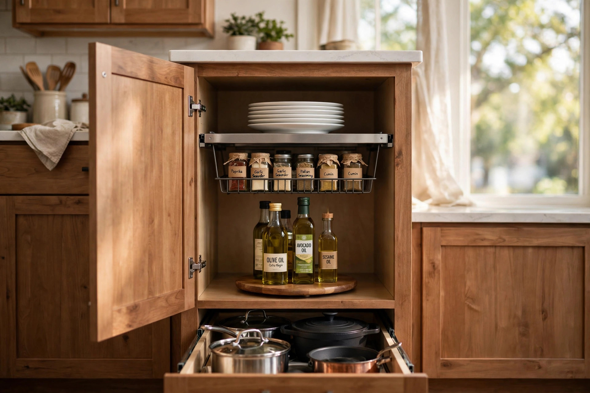 kitchen cabinet organizers price comparison usa: Kitchen cabinet organizers including shelf risers and pull-out trays