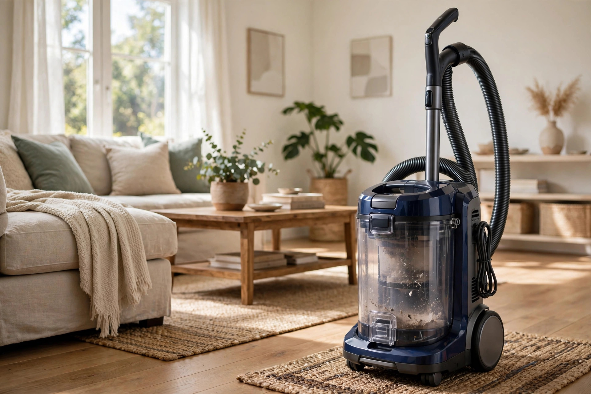 eco friendly hepa vacuum cleaners with free shipping: Eco friendly HEPA vacuum cleaner in a bright American living room
