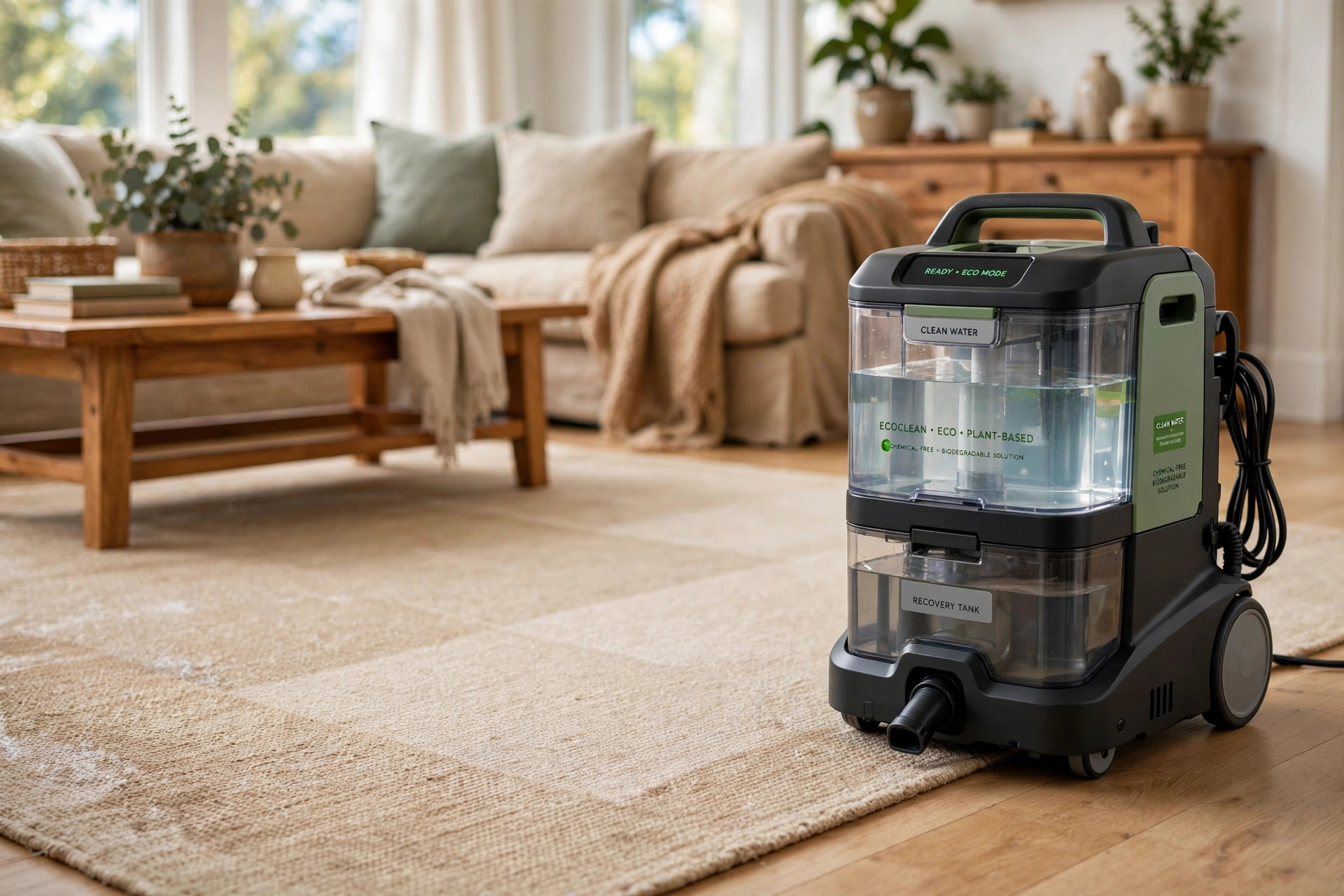 eco friendly carpet deep cleaning machines for sale: Eco friendly carpet deep cleaning machine in a bright American living room
