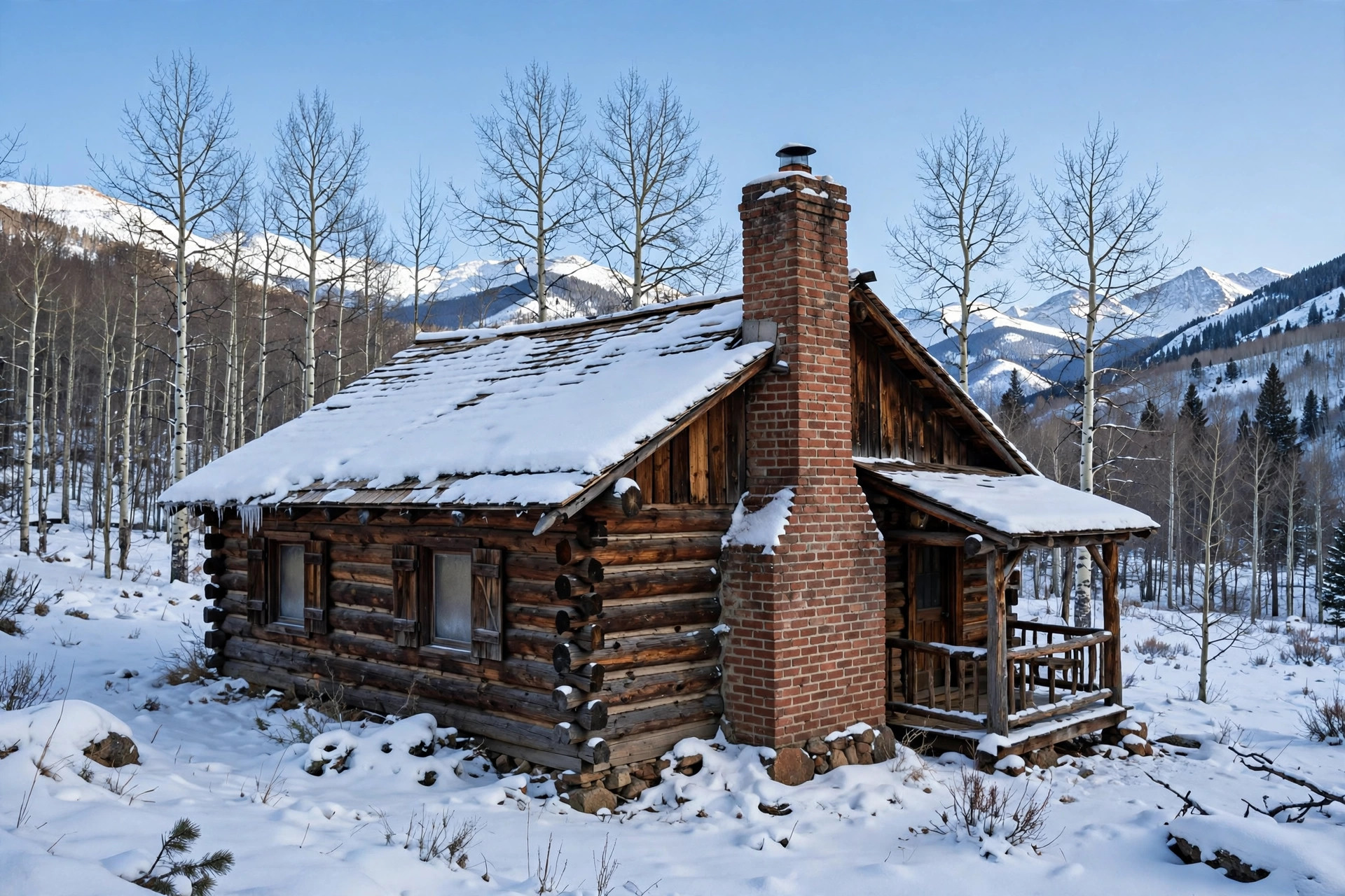 Brick chimney of a Colorado mountain home after cleaning by reliable chimney sweep services in colorado