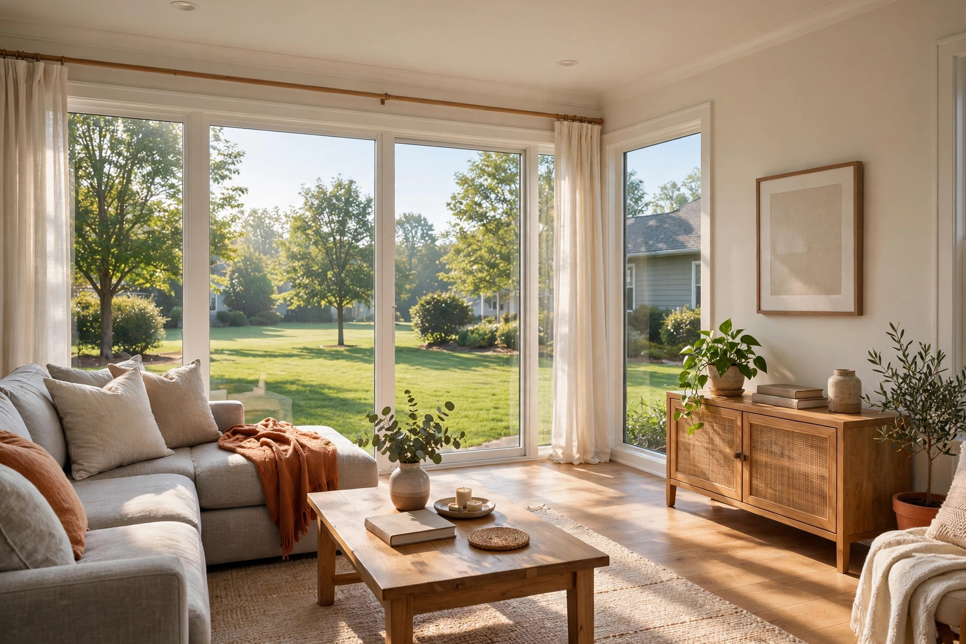 Freshly cleaned windows in a bright American home, the kind of result powerful window cleaning service companies near me deliver
