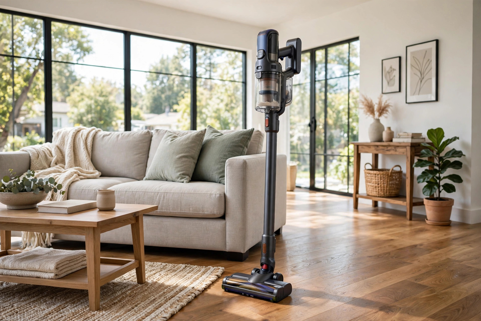 Buy cordless stick vacuums online in the USA — a stick vacuum in a modern American home