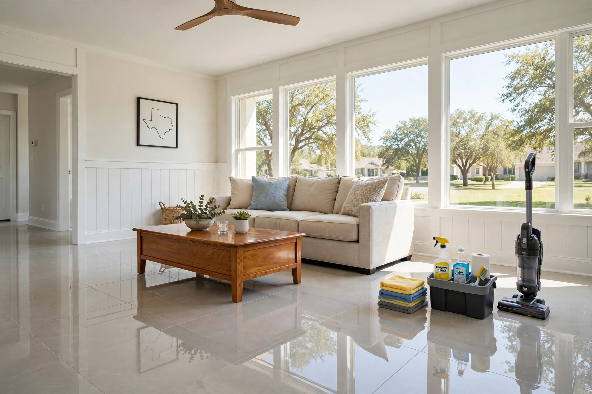 reliable deep cleaning service packages in texas: Spotless Texas living room after a deep cleaning service