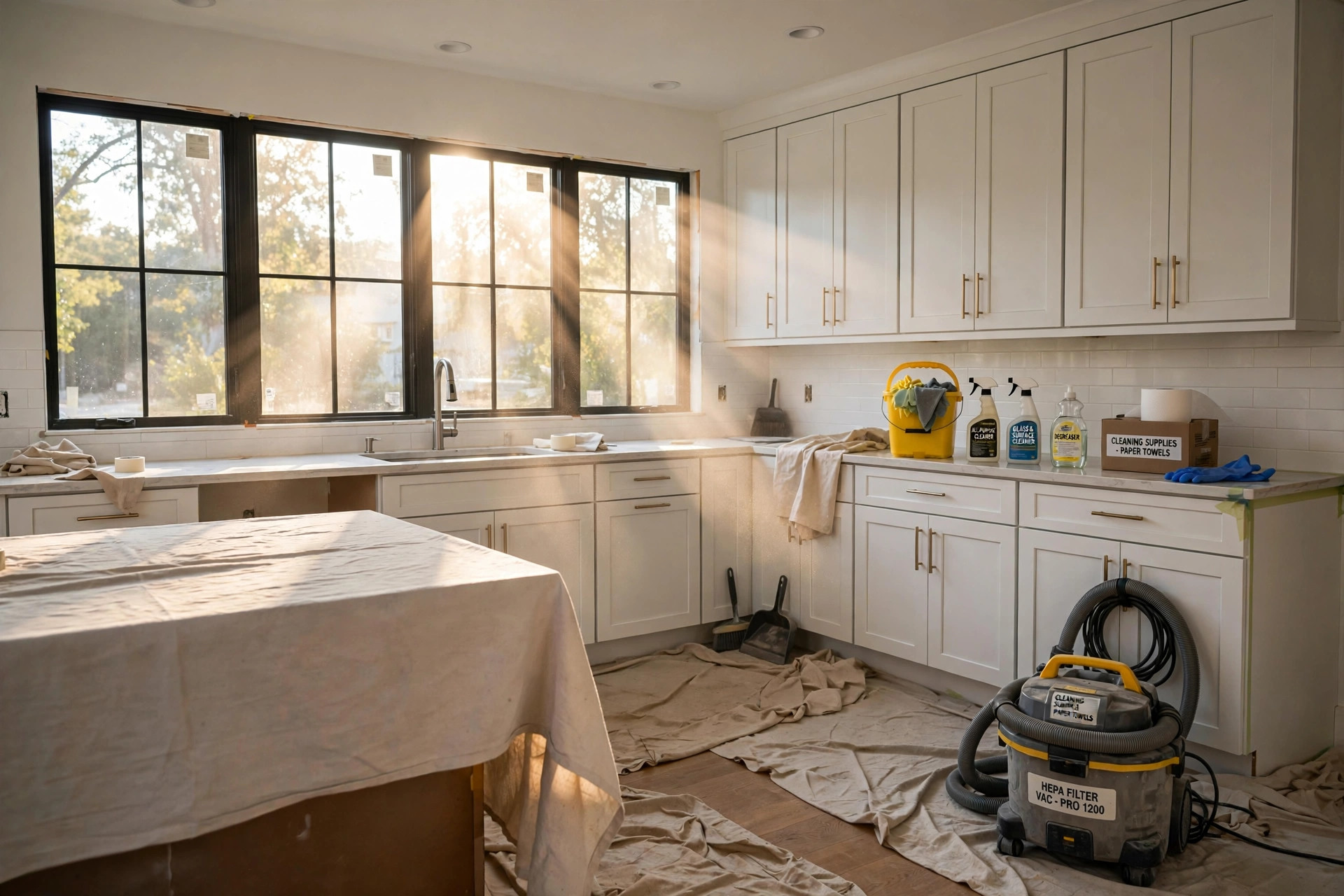 Cleaning tools and supplies used by the best post construction cleaning services near me