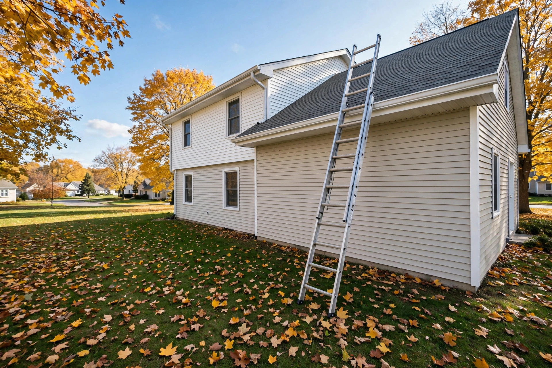 top rated gutter cleaning service providers reviews: Clean gutters on an American home, shown in a review of top rated gutter cleaning service providers
