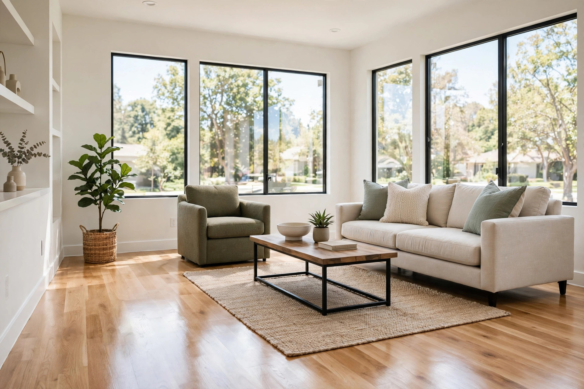 Newly remodeled living room shown after a cleanup guided by top rated post construction cleaning services reviews