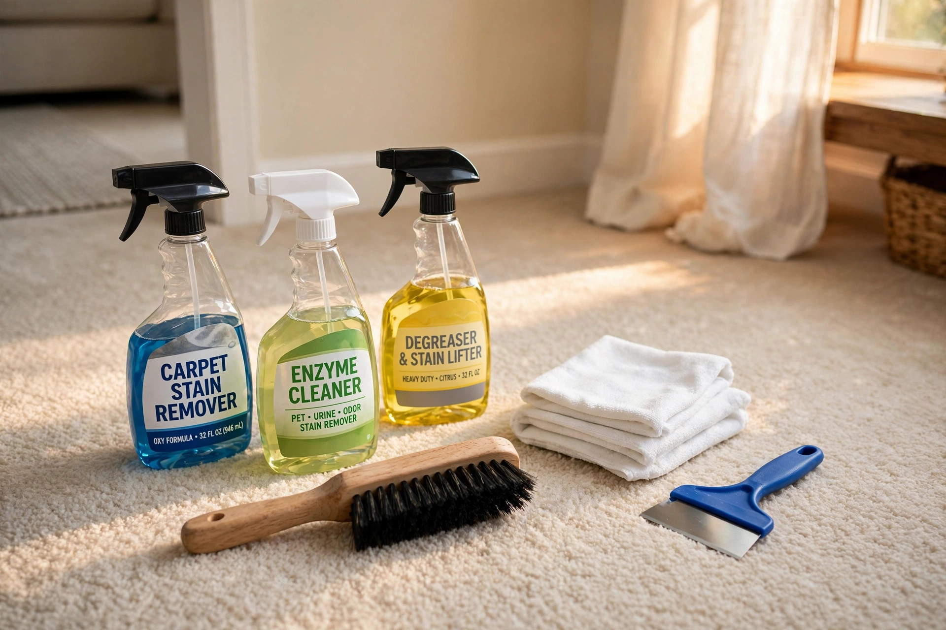 best carpet stain remover kits for humid climates: Carpet stain remover kit in use on a living room carpet