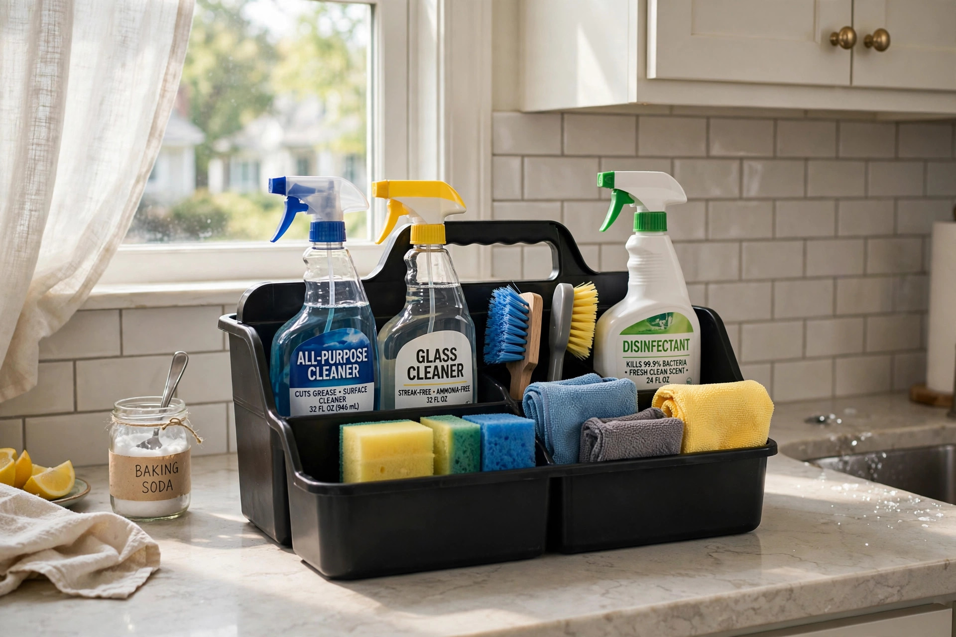 Powerful all purpose cleaning caddies for sale displayed in a clean American home