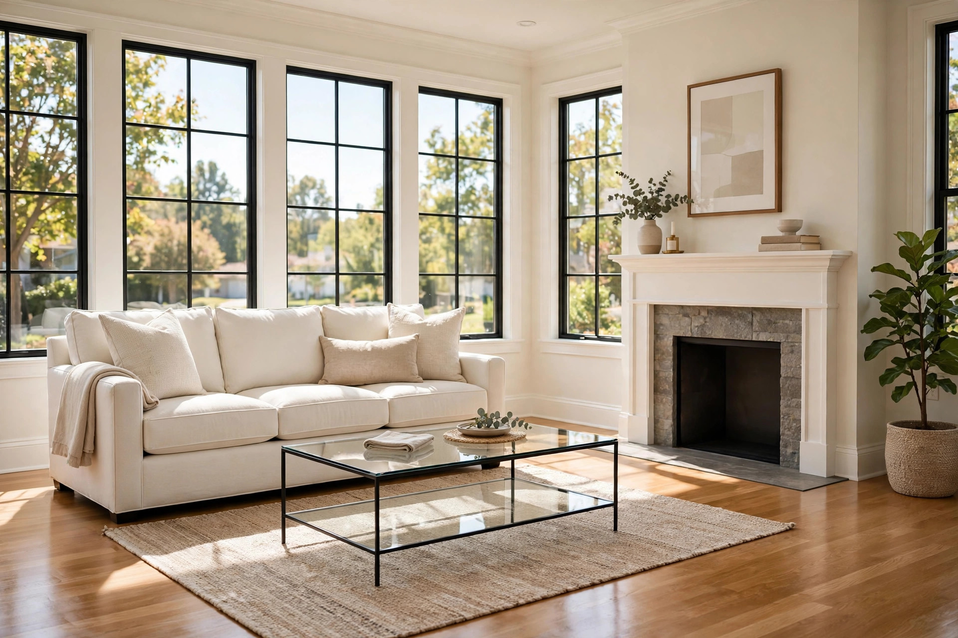 commercial grade deep cleaning service packages for homeowners: Freshly deep-cleaned living room showing the finish of a commercial grade deep cleaning service package for homeowners