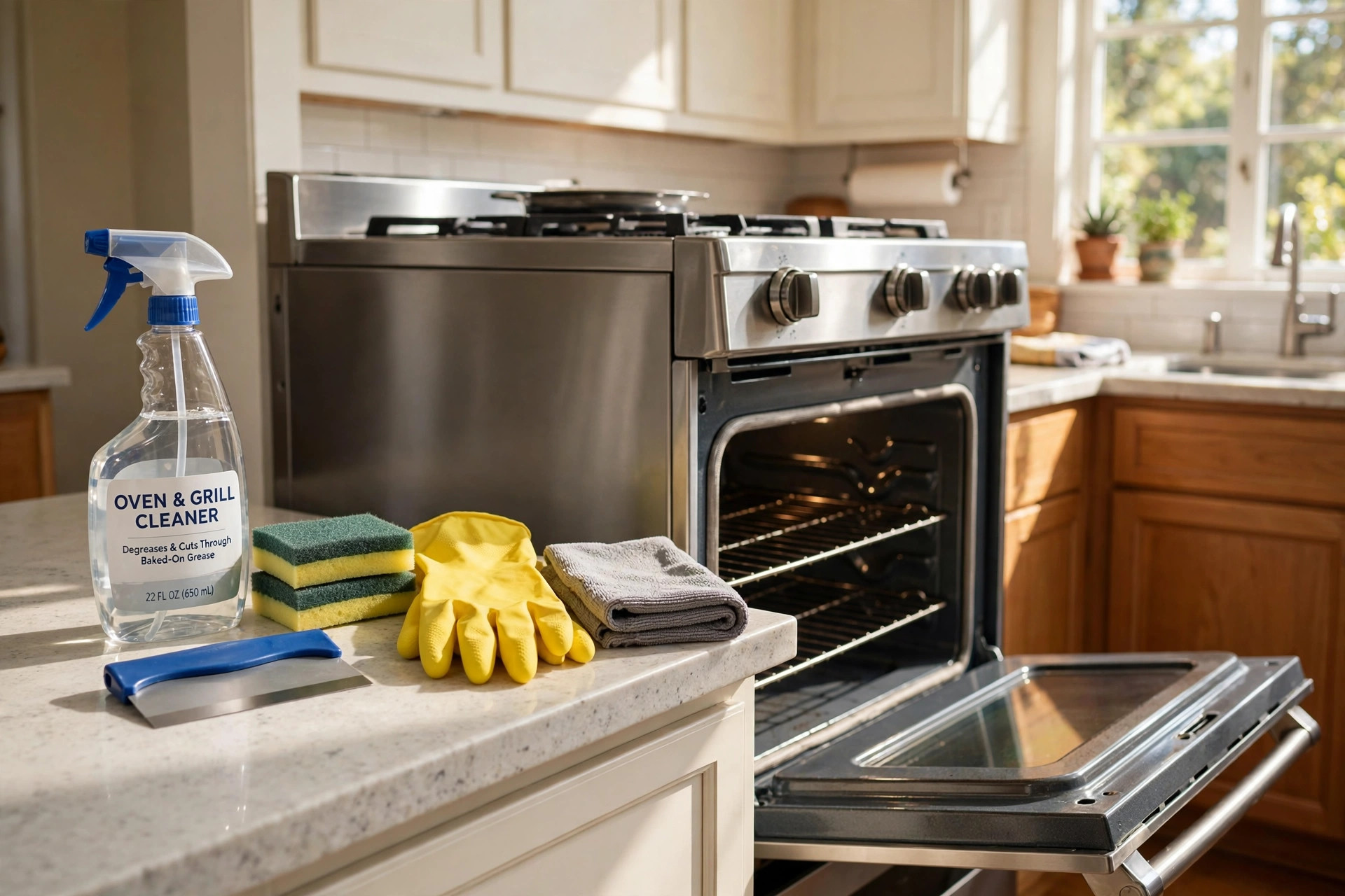 Oven cleaning kits price comparison USA: cleaning kit beside a clean oven