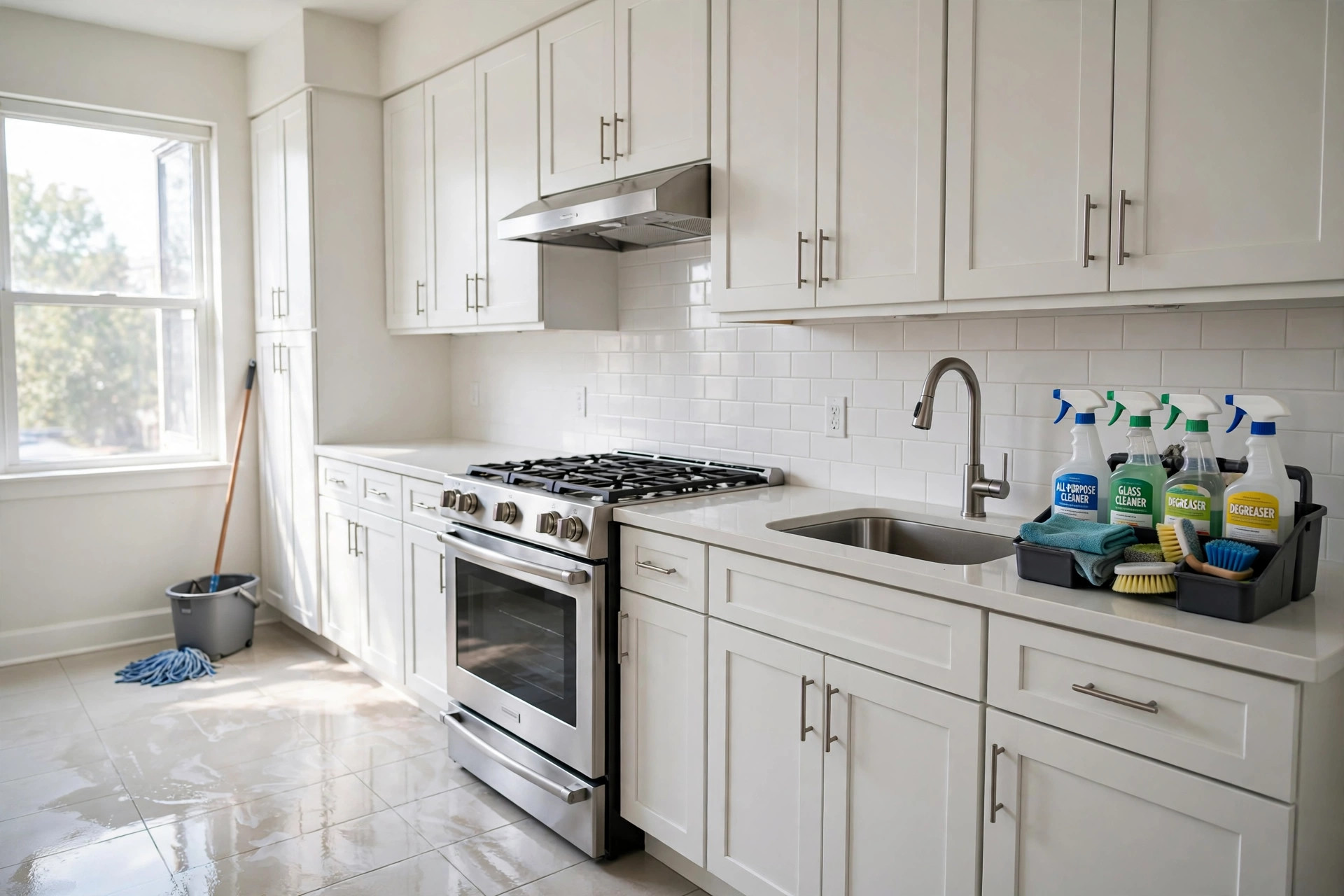 Powerful move out cleaning services near me deep cleaning an empty apartment kitchen