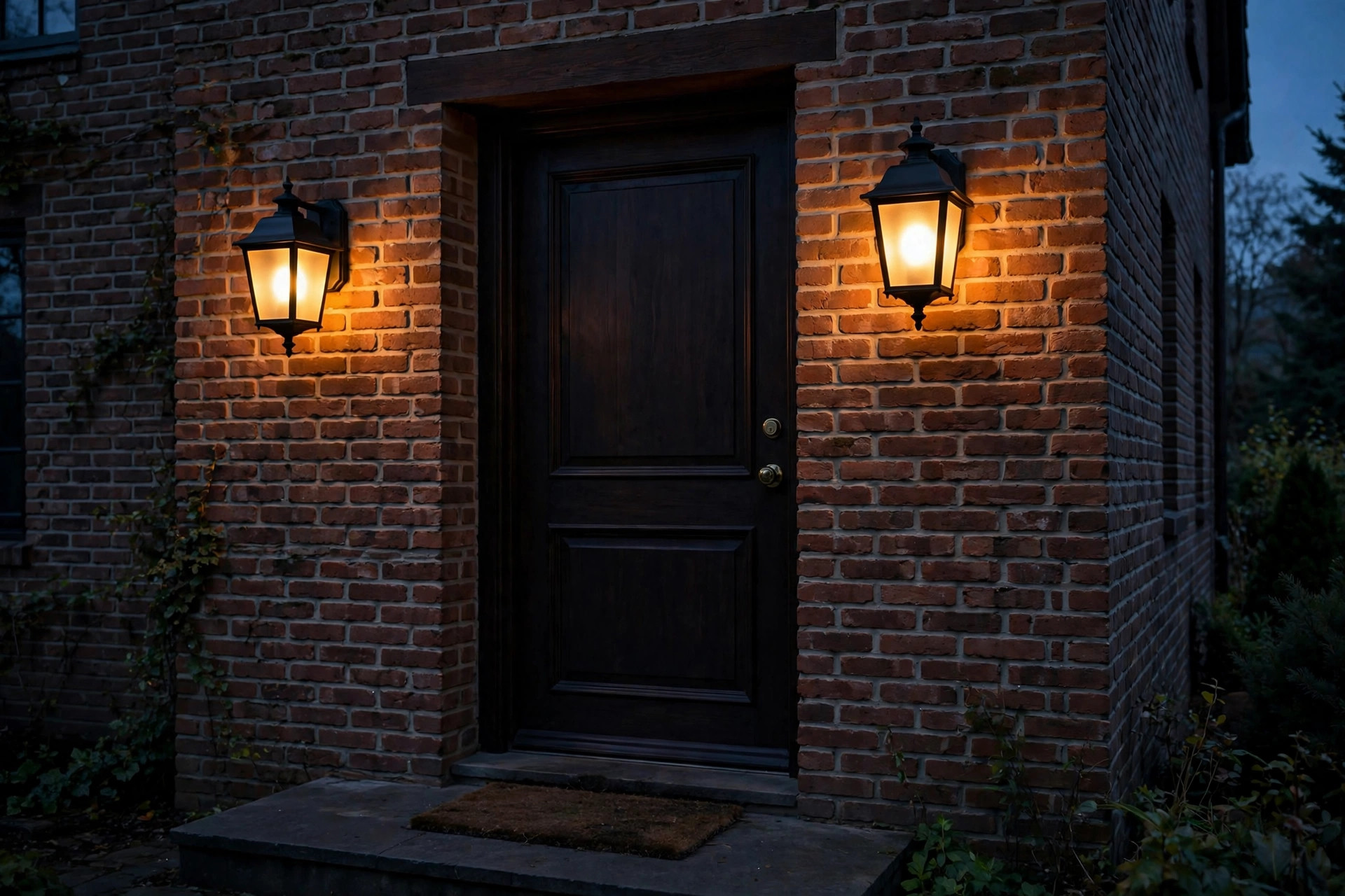 low maintenance outdoor wall lanterns for sale: Low maintenance outdoor wall lanterns mounted on a brick home exterior