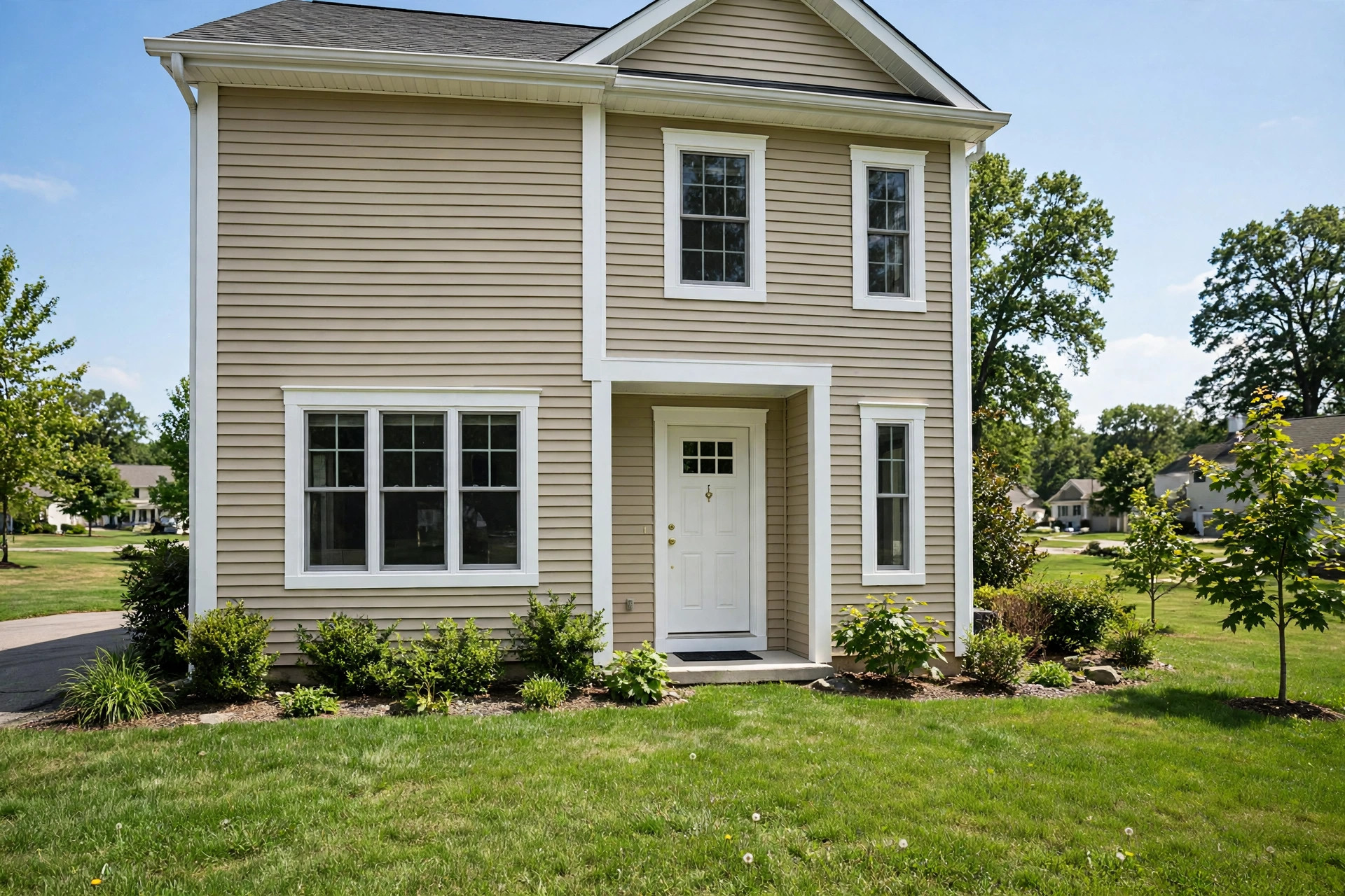 best exterior trim replacement near me: New exterior trim boards installed around a window of an American home