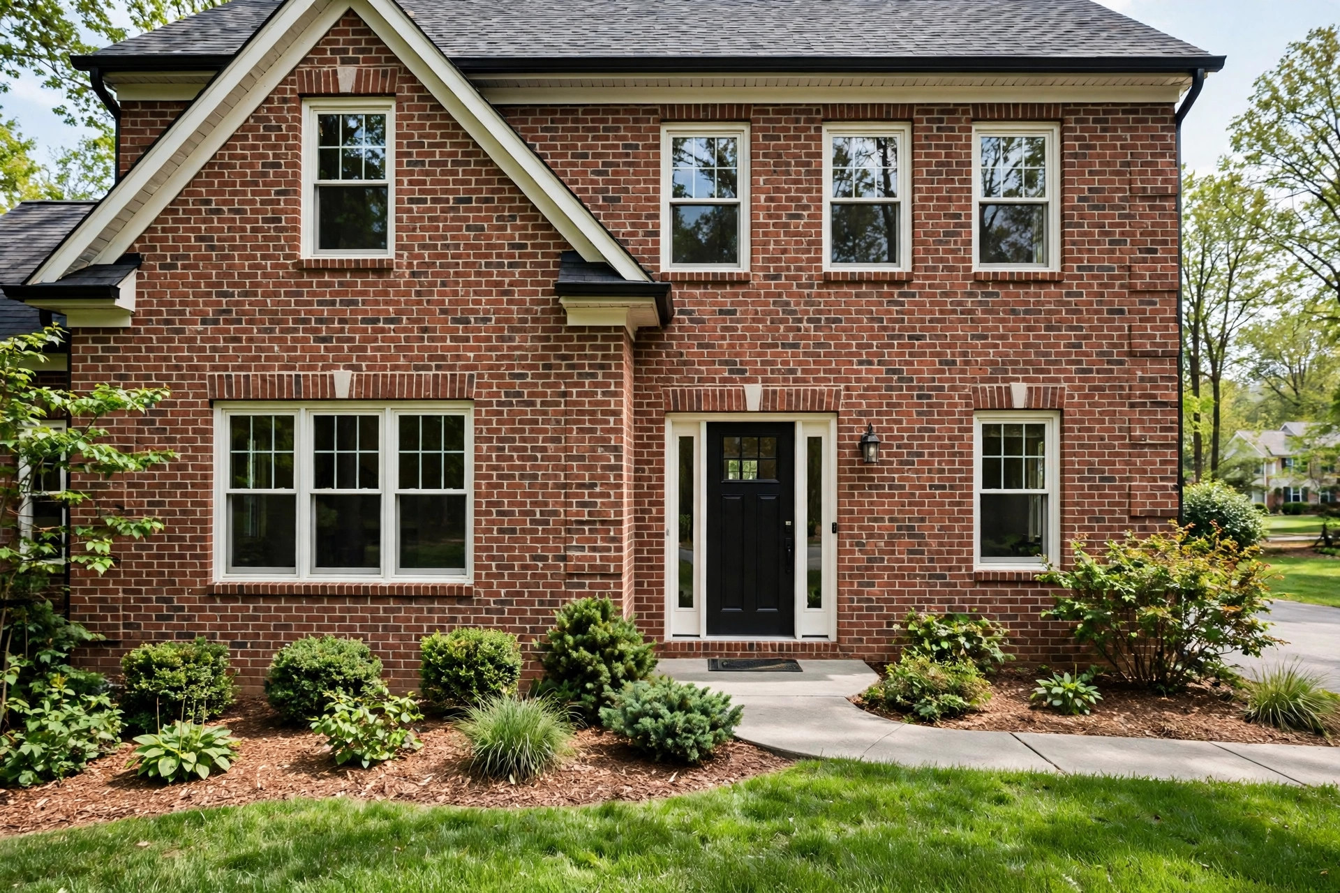 brick veneer siding reviews and buying guide: Brick veneer siding on the front of an American home