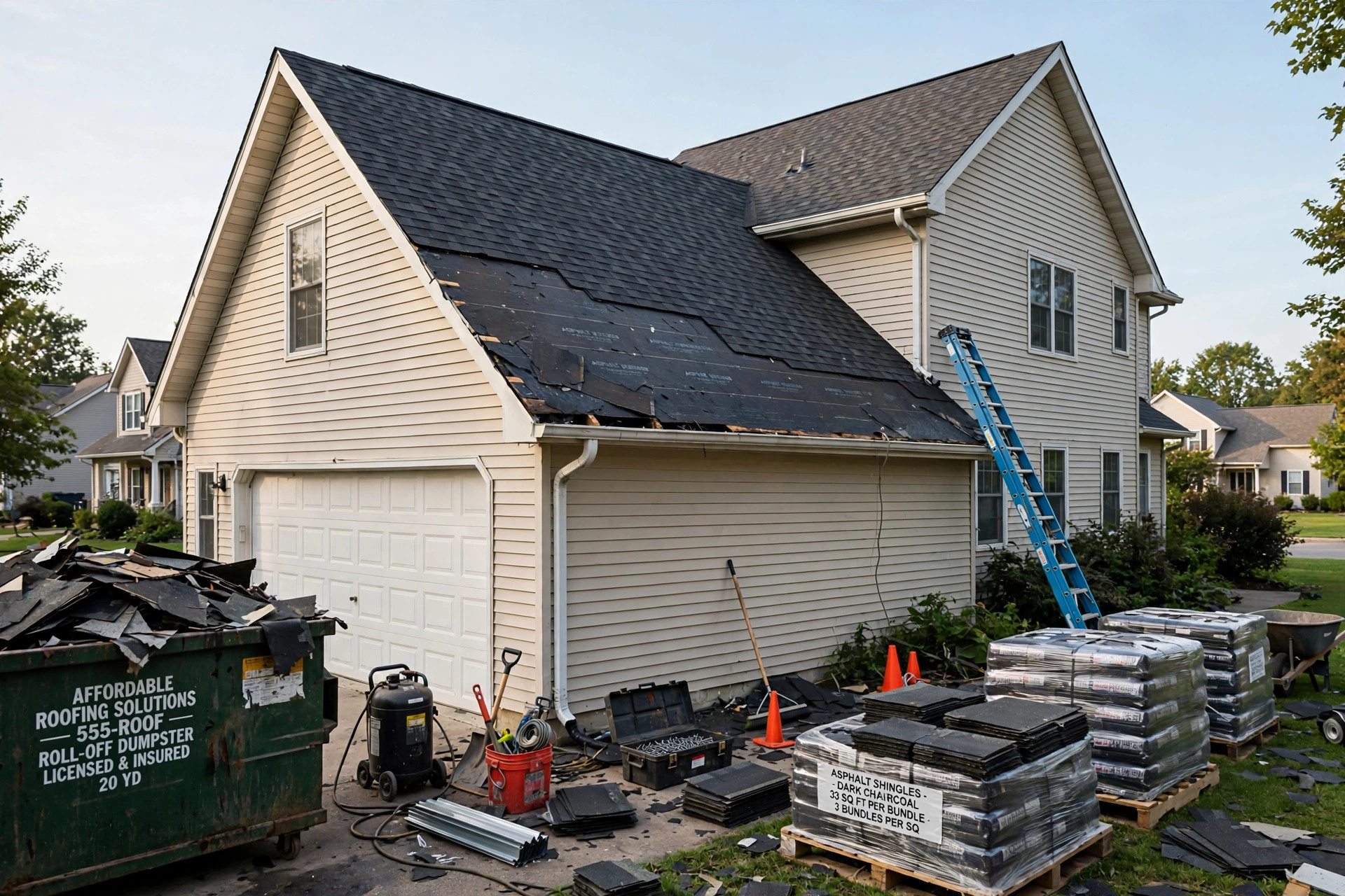 Affordable roof replacement contractors for homeowners installing new shingles on a house