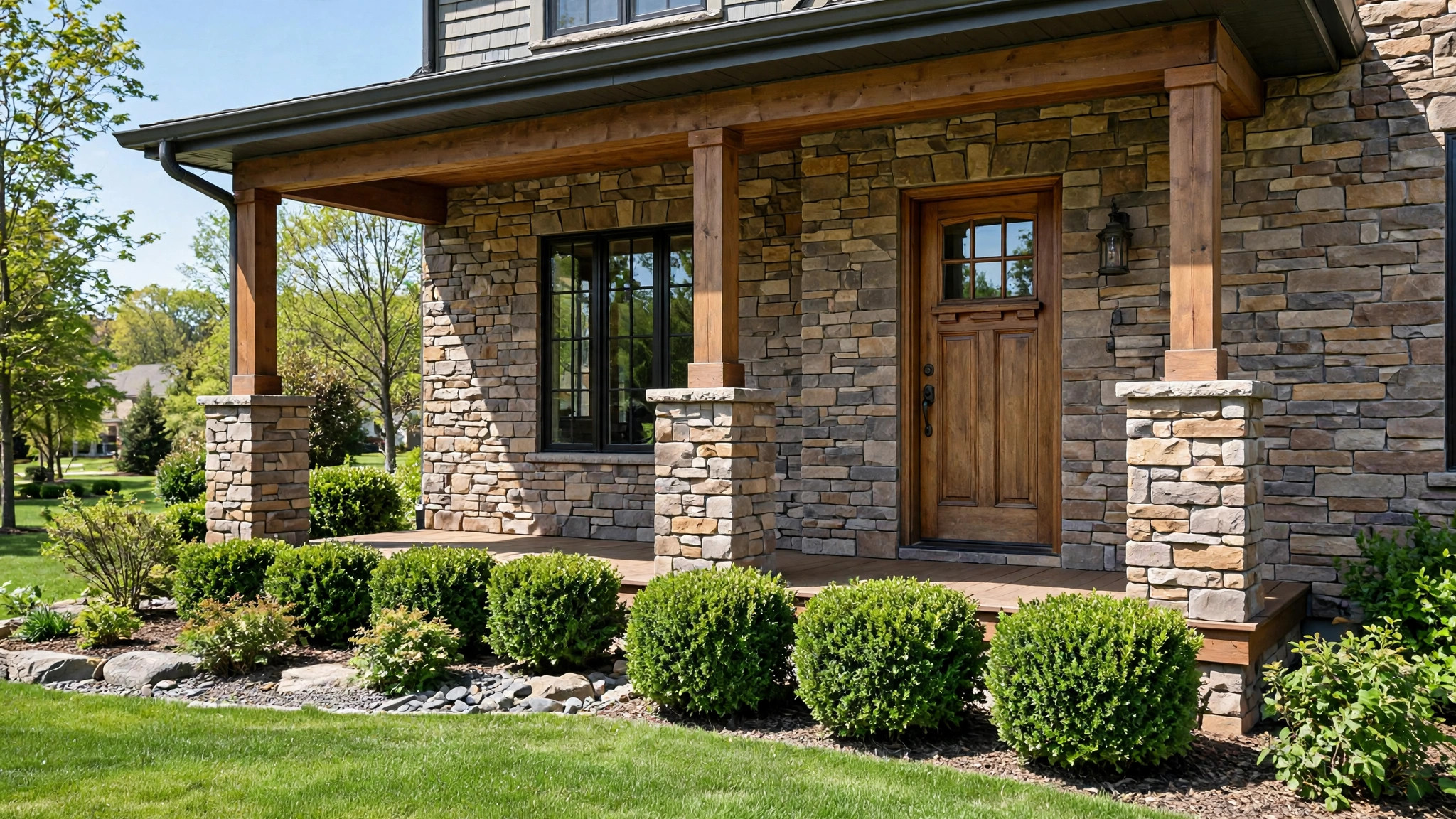 Stone veneer panels reviews and buying guide: installed panels on a home exterior wall