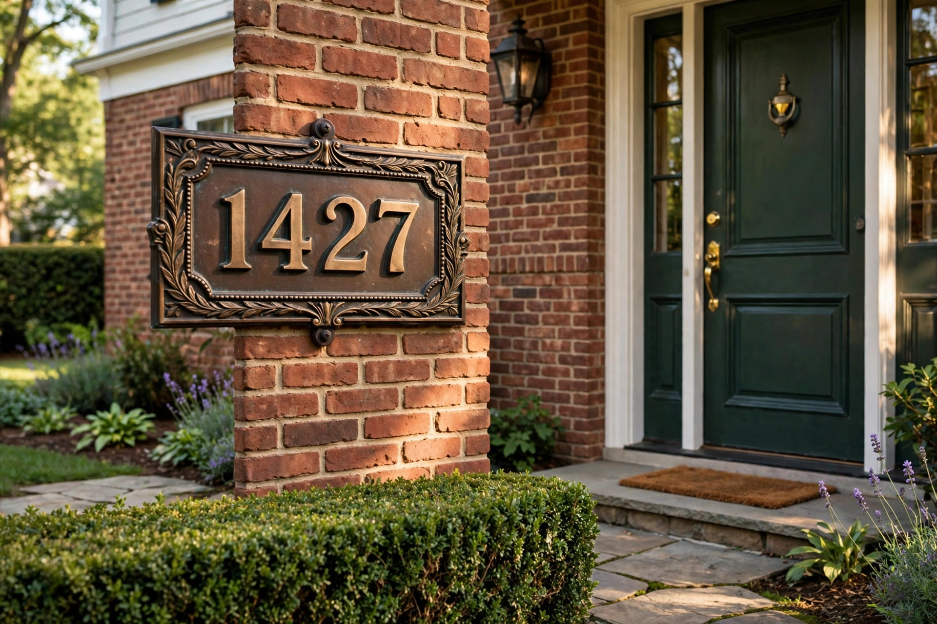 best house number plaques buying guide: House number plaque on a brick home exterior