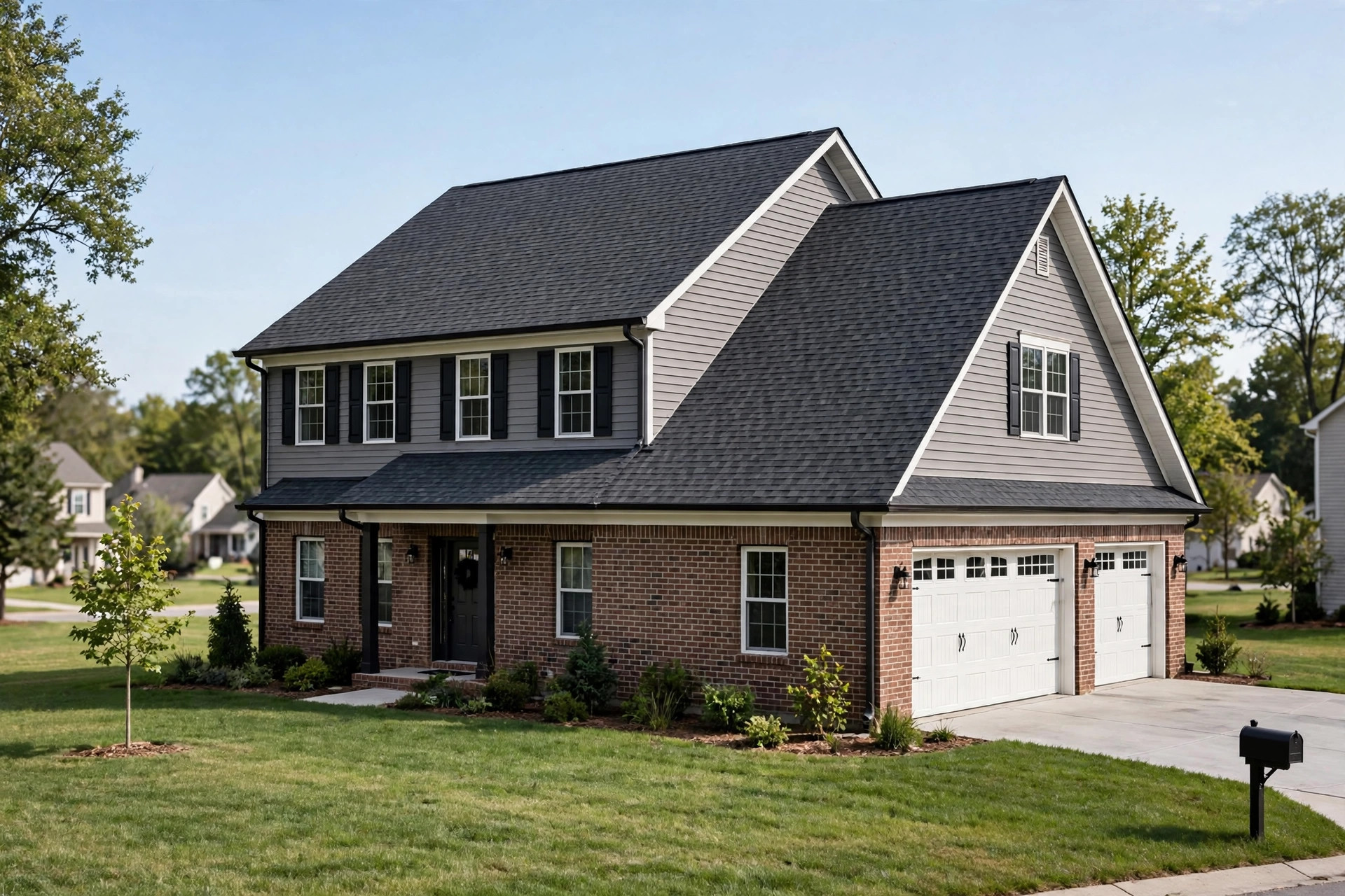 New architectural asphalt shingle roof on an American home for the professional grade asphalt shingle roofing buying guide