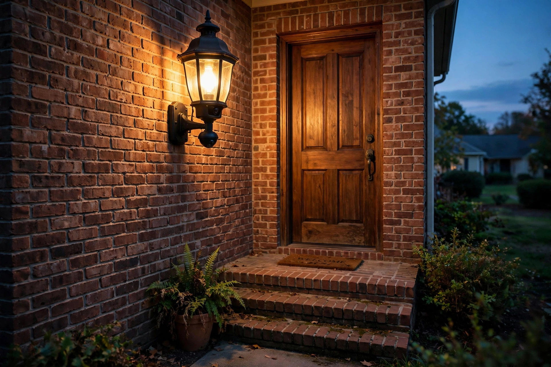 sensor porch lights buying guide usa: Motion sensor porch light mounted on an American home exterior