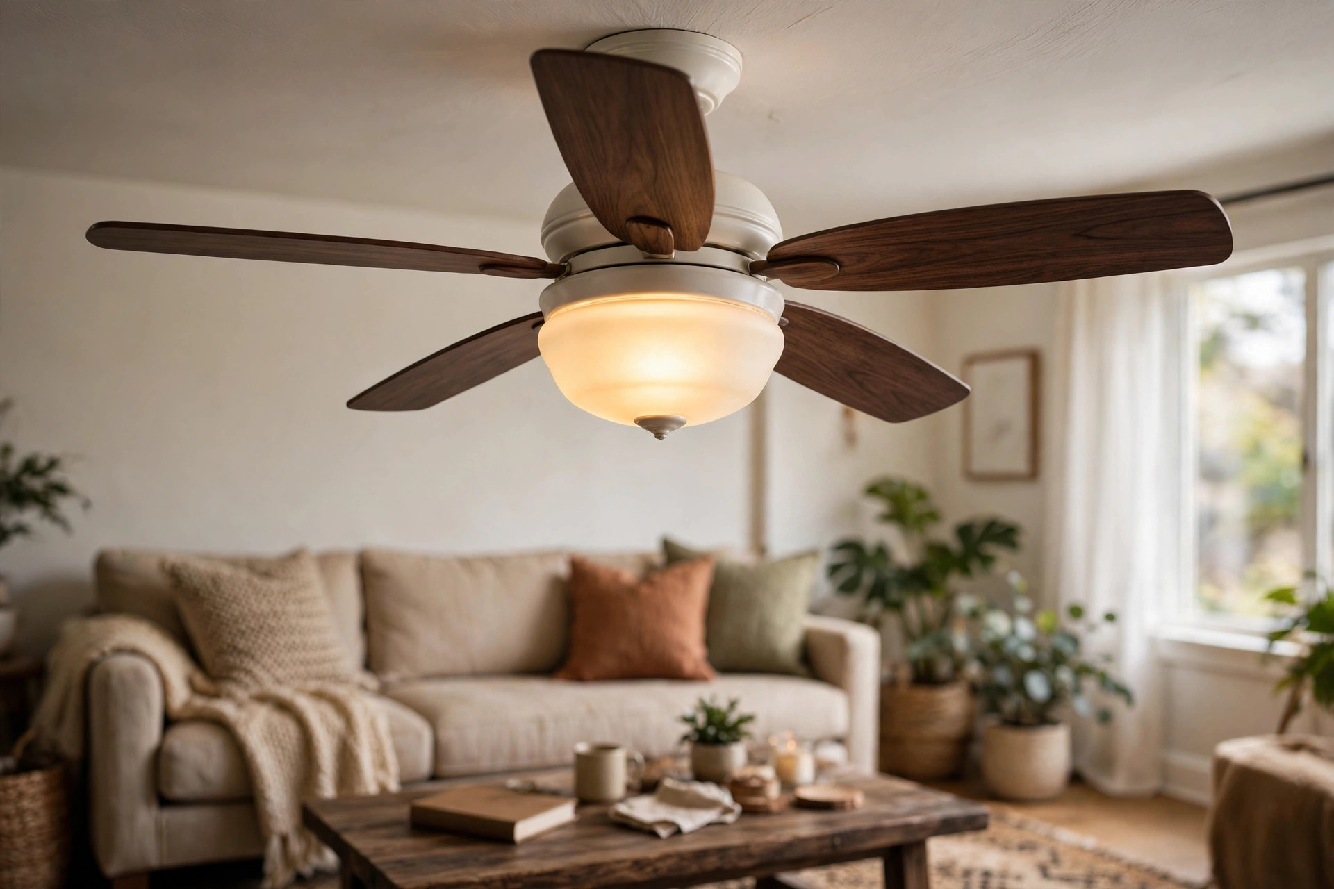 Ceiling fan with light fixture in an American living room ceiling fans lights for sale usa