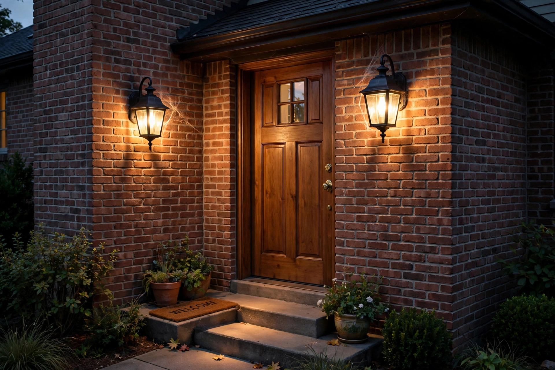 outdoor wall lanterns reviews buying guide usa: Outdoor wall lanterns mounted beside a front door in the United States